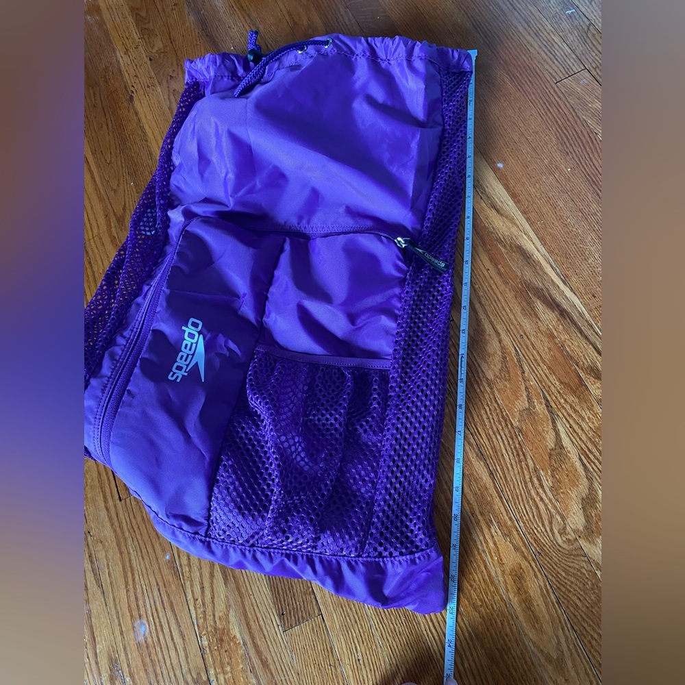 NWOT Speedo swim bag, gym backpack, mesh bag with drawstring and straps. Purple - Picture 5 of 7